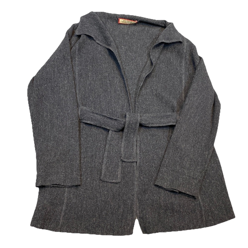 Beyond Threads Cardigan L Gray Alpaca Wool Open Front Sweater Jacket Lagenlook*